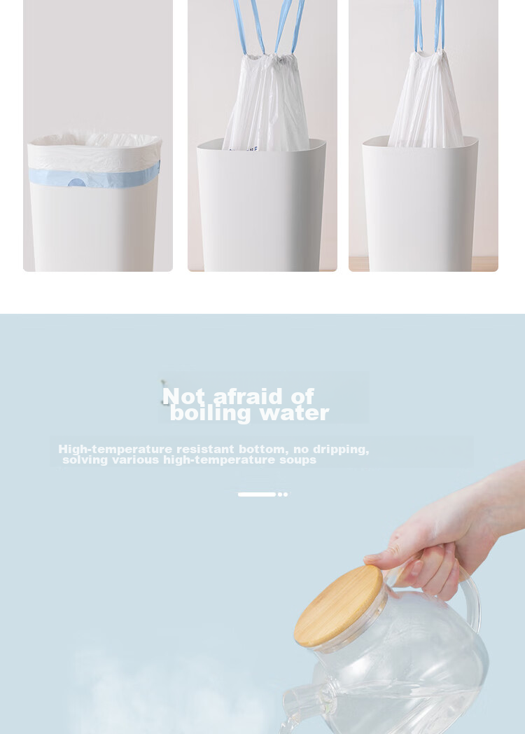 JD Jingzao Tear-Free Drawstring Garbage Bags 45x50cm 300pcs Extra Thick 20μ 2-Layer Handle Kitchen Household Medium Size 10