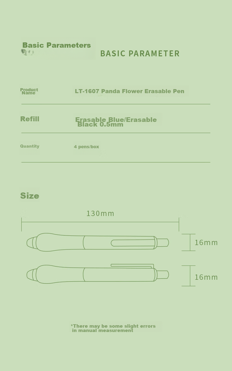 LOPET Blue Erasable Pen, Crystal Blue Erasable Gel Pen, Retractable Water-Based Pen, 0.5mm, for Third Grade Elementary School Students, Erasable Pen, Thermal Signature Pen, 4 Pens, LT-1607 Panda Huahua 13