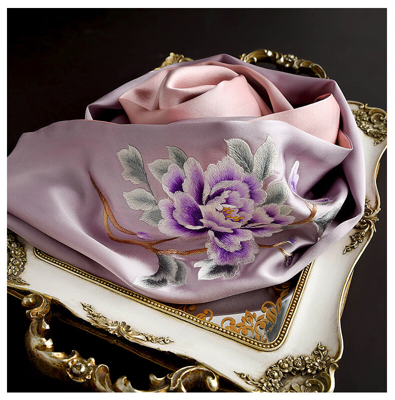 Hangsi Mansion Su Embroidery Silk Scarf Shawl Mulberry Silk Luxury Set Birthday Holiday Gift for Mom - Butterfly Green 31