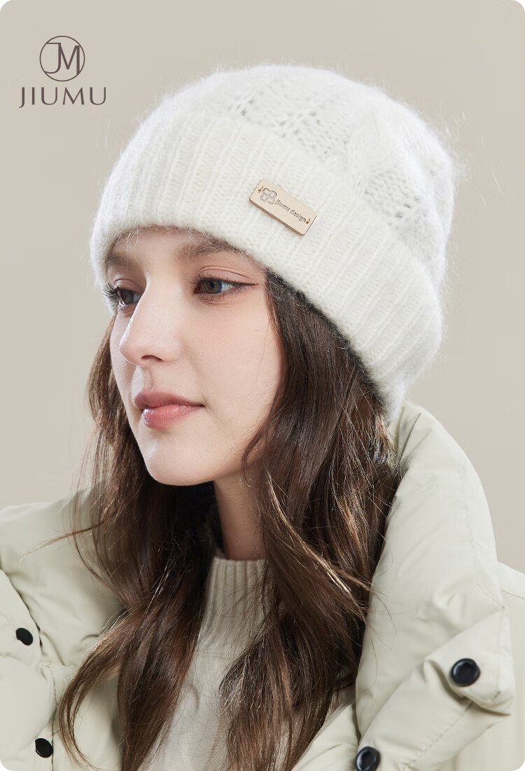 JIUMU Wool Warm Knit Hat, Autumn And Winter Sheepskin Knitted Hat, Cold Hat, Winter Hat, Outdoor Ear Protection Cold Cap for Wome 1