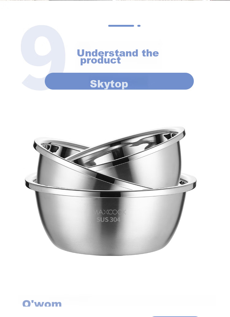 MAXCOOK 304 Stainless Steel Vegetable Washing Basin, Large Seasoning Basin And Dough Mixing Basin Set, Medium-Sized Three-Piece Set MCWA957 9