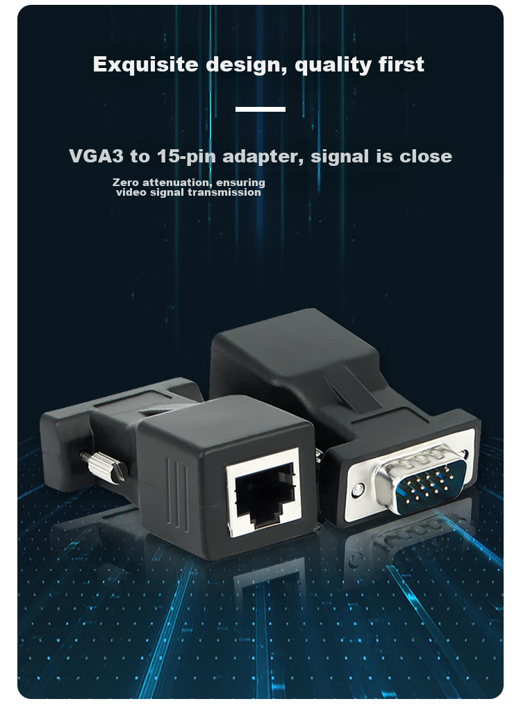 HAILE VGA Male to Network Port RJ45 Adapter, Ethernet Cable to VGA Converter, Monitor to Network Cable Connector, VGA Extender up to 20 Meters, One Pack, HZ-VGA 3