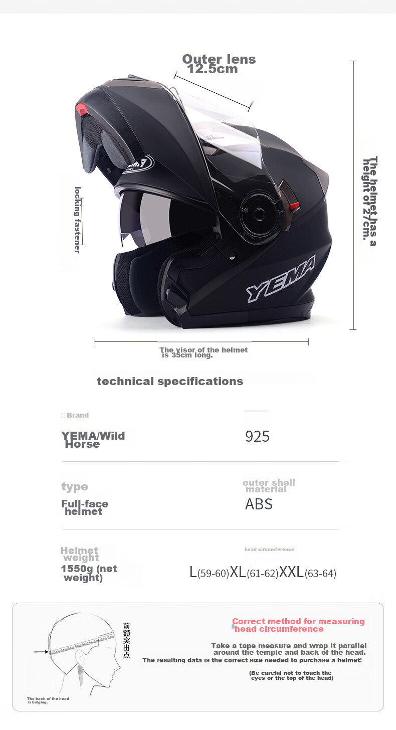 YEMA Motorcycle Helmet for Men, 3C Certified Flip-Up Helmet, Winter Dual-Lens Full-Face Motorcycle Helmet, All-Season Universal Fit, XL Size, Matte Black 10