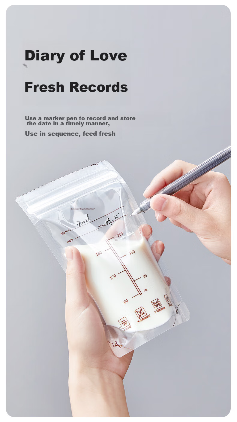 Shiyuejiejing Breast Milk Storage Bags (150 Pieces), 200ml Breast Milk Preservation Bags, Storage Pouches, Gift Pen, Popular Product, Random Delivery 11