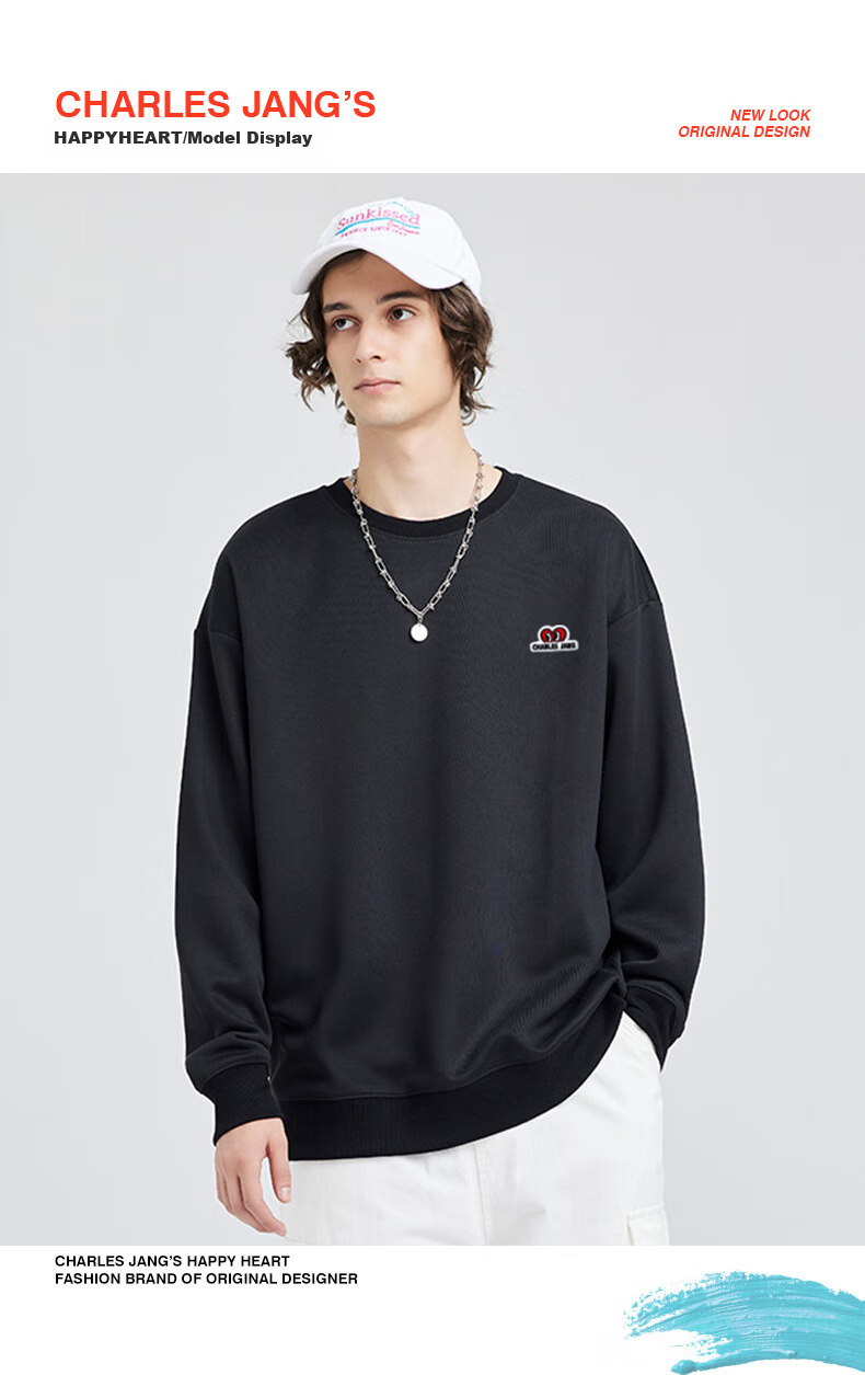 Chaersitaoxin [Bailu & Wang Churan Same Style] Sweatshirt Unisex Couple Heart Embroidery Base Layer, Pink, Size L 6