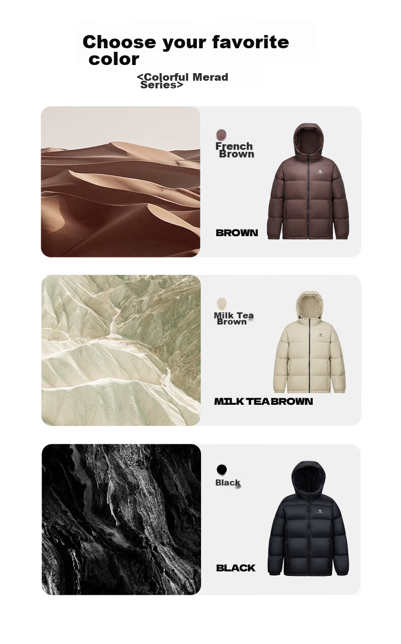 CAMEL Zhichun down Jacket for Men, Winter Thick White Duck down, Couple's Puffer Coat, Warm Outerwear M33CR07131 13