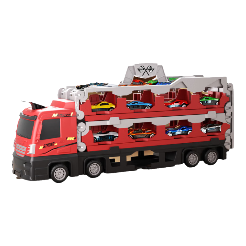 Kuangyeqishi Children's Toy Car with Trailer, Boys' Car Ejection Track Transport Vehicle, Transforming Truck, Birthday Gift for Ages 1-3