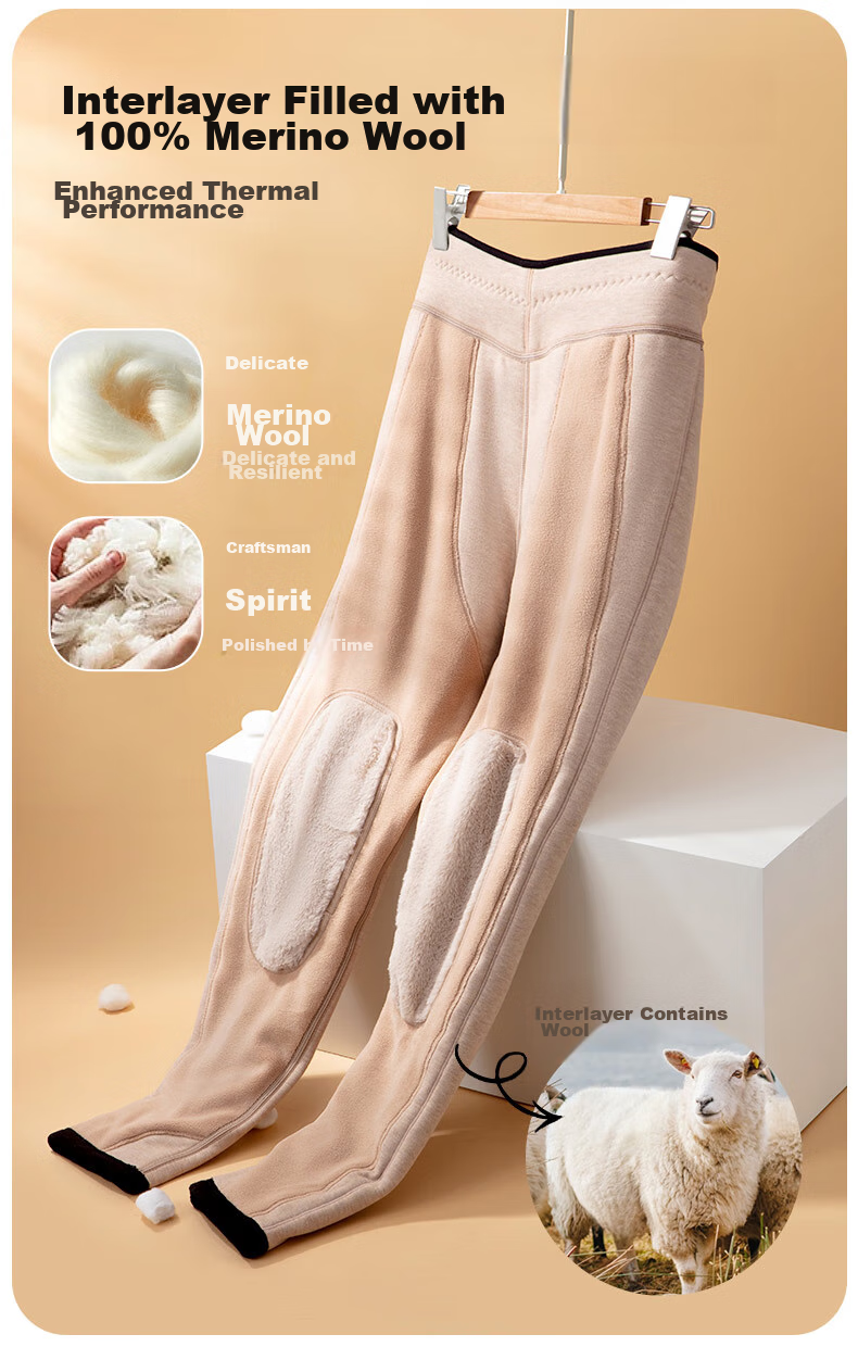Yiershuang [100% Wool Filling] Women's Thermal Pants, Four-Layer Fleece-Lined Thickened Cotton-Padded Leggings 4