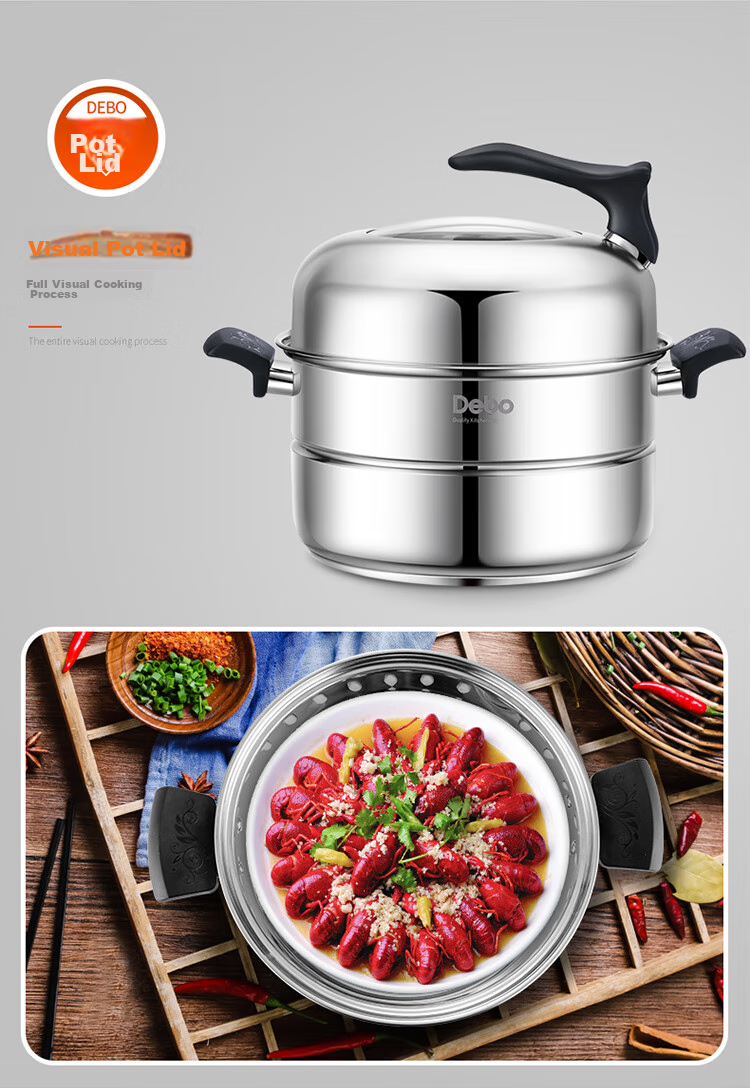 Debo Tang Steamer Pot, 304 Stainless Steel, Two-Layer Steamer Pot, Compatible with Induction Cookers, Wokeli 30cm 8