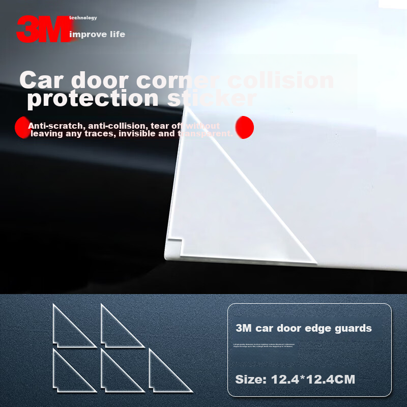3M Car Protection Film, TPU Invisible Car Wrap, Full Vehicle Paint Protection, Rhinoceros Skin, Anti-Scratch, Anti-Collision, Self-Healing, Transparent Sticker, 12.4cm*12.4cm (5 Pieces), Door Corner