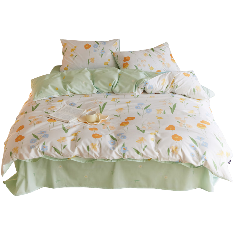 Dohia Home Textiles Pure Cotton Bedding Set of Three Pieces, Student Dormitory Single Full Cotton Duvet Cover Bed Sheet Set for 1.2-Meter Bed, 152*218cm