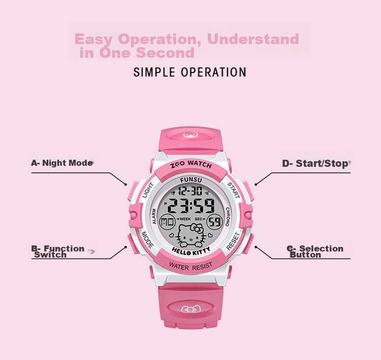 Hello Kitty Children's Watch for Ages 6-12, Time-Telling Electronic Watch for Girls, Cute Watch Specially Designed for Elementary School Students 12