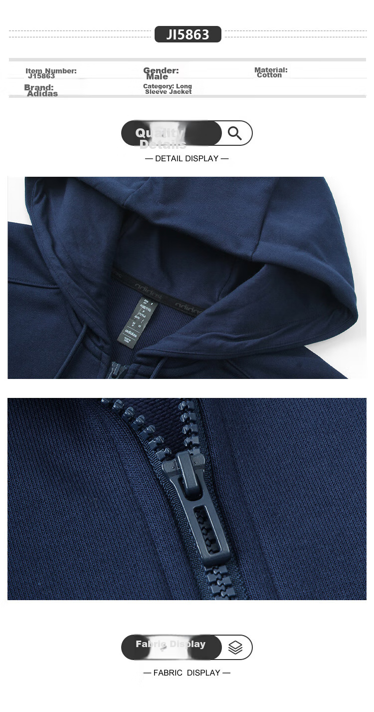Adidas Men's Sports Hooded Sweatshirt Casual Jacket 14
