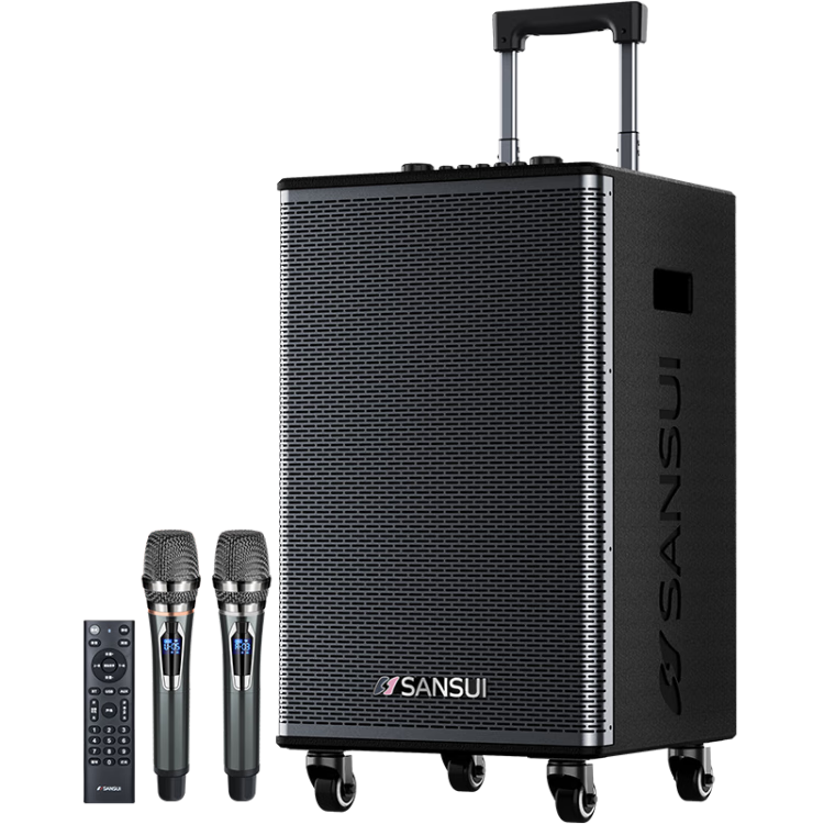 SANSUI E08 Karaoke Speaker, Outdoor Portable Amplifier, High-Volume Bluetooth Mobile Speaker, Powerful Singing Outdoor KTV Performance Stage Dual Microphone