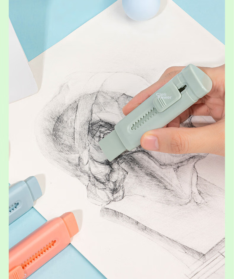 Deli (Deli) Promotes Erasers for Middle School Entrance Exams And College Entrance Exams, Blessing Gifts, Stationery, Push-Pull Design, Low Dust Pencils And Erasers, for Children, Primary School Students, Art Students, Single Piece, Gree 10