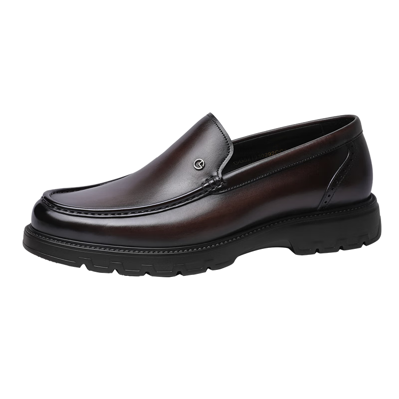 Goldlion Men's Shoes, Business Casual Shoes, Fashionable Lightweight Leather Shoes, Comfortable And Durable Loafers, G521330292CCA, Brown, Size 41