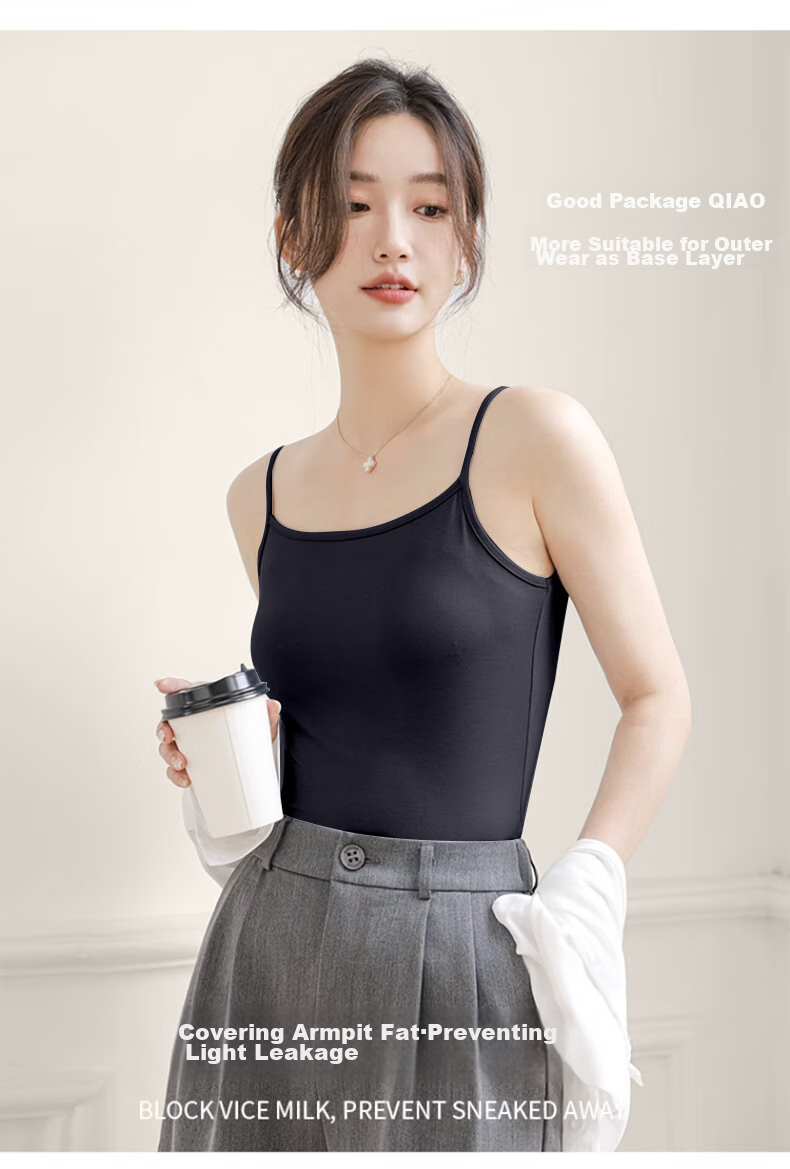 FitonTon, 2-Piece Modal Camisole Tank Top for Women, Thin Undershirt, Sweat-Absorbing And Breathable, Suitable for Outer Wear Or Inner Layering, White And Black 2