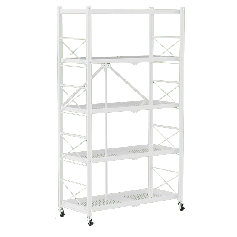 Anerya Simple Floor-Standing Iron Art Movable Folding Storage Rack, No Installation Required, Five-Tier Carbon Steel White