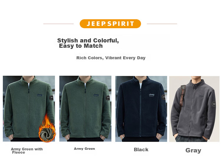 JEEP SPIRIT Men's Jacket, Autumn And Winter Korean-Style Fleece Coat, Stand-Up Collar Top for Men, Army Green, 3XL 7