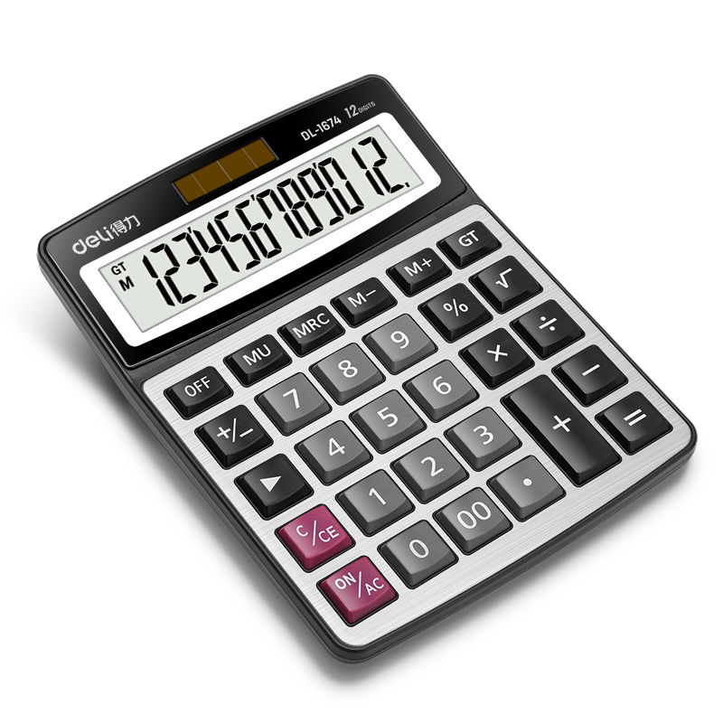 Deli Metal Panel Desktop Office Calculator, Financial Calculation, Wear-Resistant Buttons Desktop Computer, Office Supplies, Silver 1674