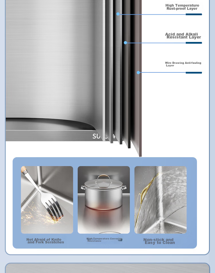 SUPOR 304 Stainless Steel Single Bar Large Single Groove Sink, Kitchen Washbasin for Washing Hands And Vegetables 9