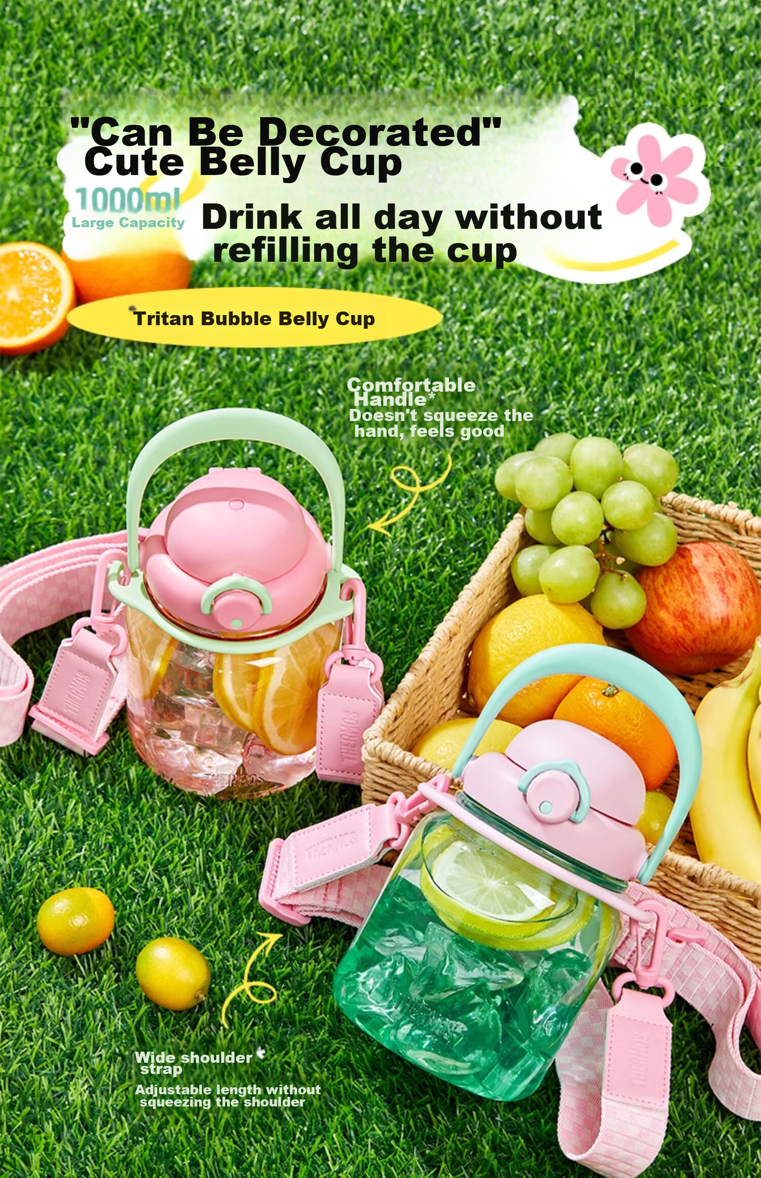 THERMOS Plastic Bottle 770ml Large Capacity Unisex Children's Tritan Sports Water Bottle TESC-700-GN 1