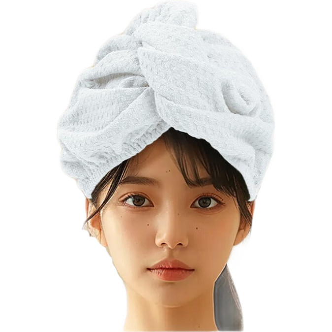 GGT Hair Drying Cap, High-Tech Upgraded Version, Thickened, Absorbent, Quick-Drying, Hair-Wiping Headscarf, Shower Cap for Women, Natural White
