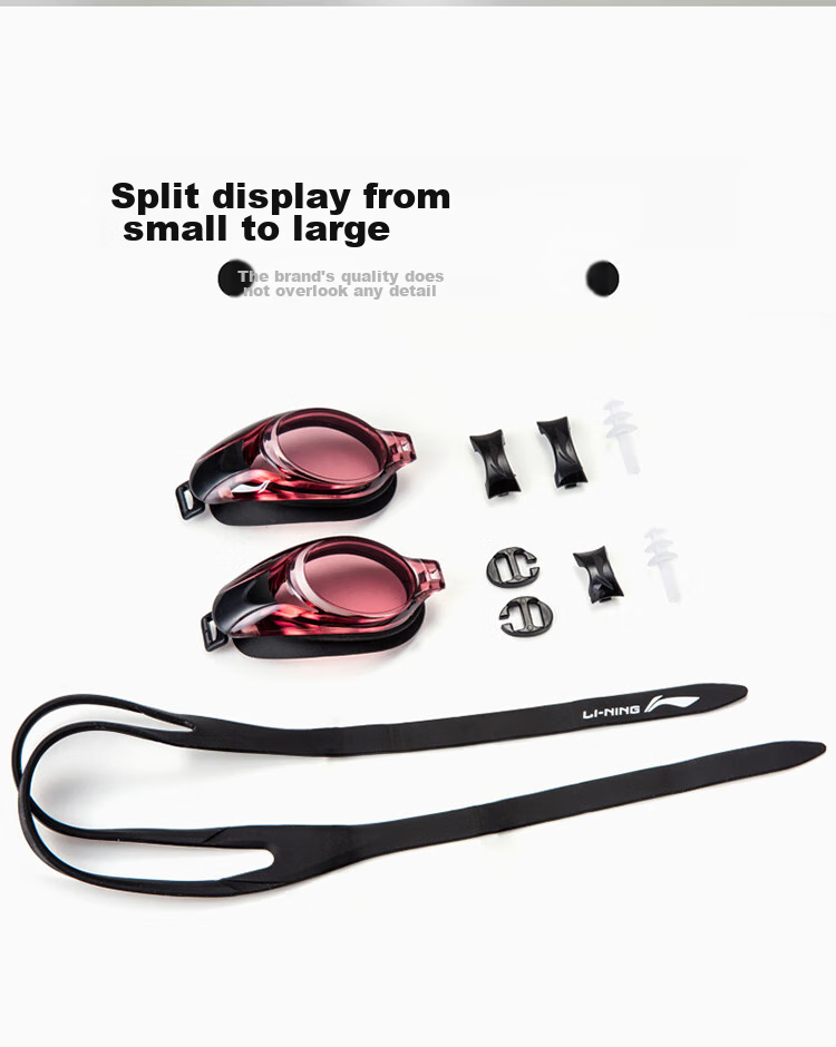 Li-Ning , Swimming Goggles for Men And Women, Adult Non-Prescription Swimming Professional Training High-Definition Waterproof Anti-Fog Protective Eyewear Swimming Glasses, Jujube Red 7