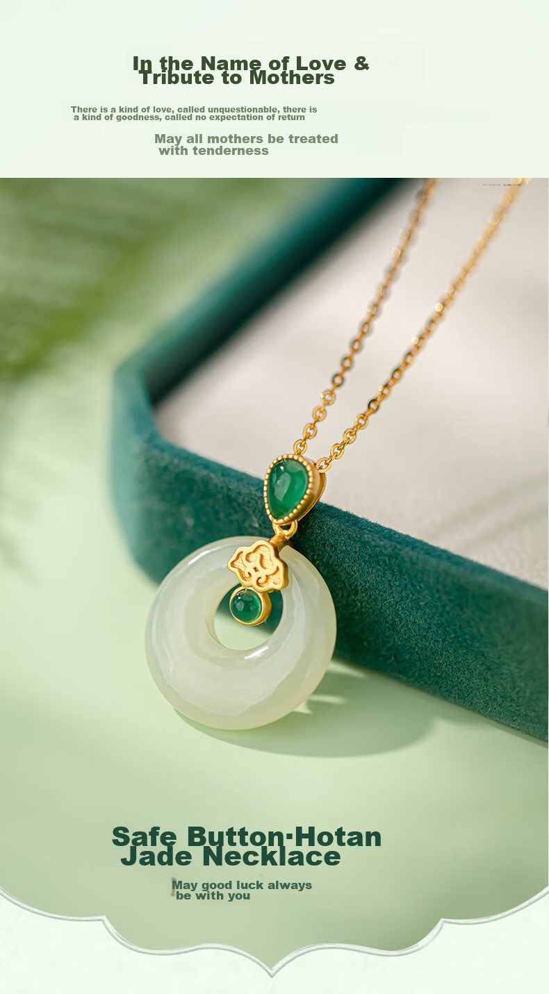 Qlady Hetian Jade Peace Buckle Necklace for Women, 925 Silver Jewelry Jade Pendant, Mother's Birthday Mid-Autumn Festival Gift for Mom 1
