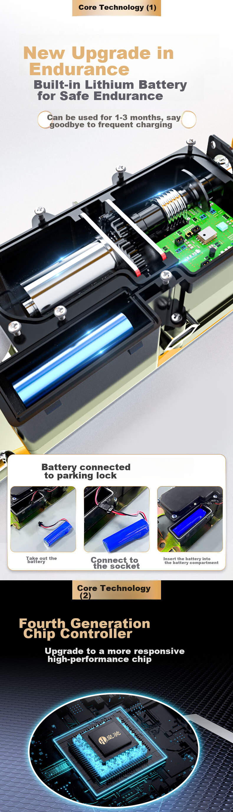 Huangchi Parking Space Lock, Intelligent Remote Control Sensor Parking Bollard, Thickened Anti-Collision Parking Space Protector, Anti-Occupation Device, Lithium Battery Long-Lasting Power Supply 5