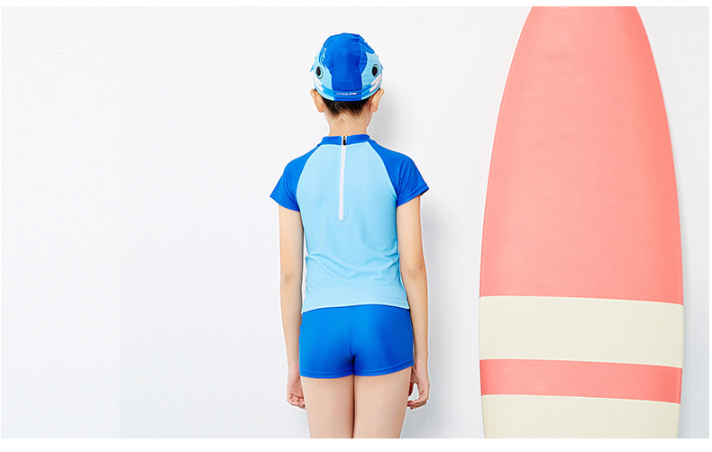 LI-NING Kids Girls Two-Piece Swimsuit Boys Two-Piece Swimwear Student Baby Diving Suit LSLM572-2 Blue 150 (130-140cm) 11