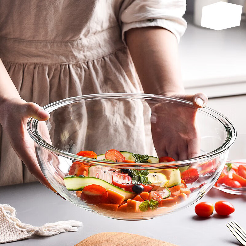 BJ Glass Bowl, Face Basin, Salad Bowl, Fruit Plate, Noodle Bowl, Transparent Soup Bowl, Household Tableware, 4500ml 5