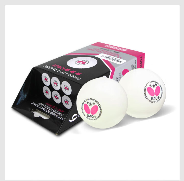 BUTTERFLY Three-Star Table Tennis Balls [6-Pack], Professional Competition Balls R40+, White with Seam 6