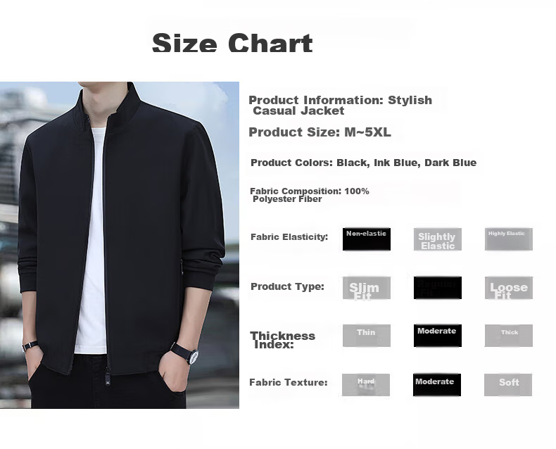 ROMON Jacket for Men, Autumn Outerwear, Stand-Up Collar Executive Jacket, Casual Versatile Loose-Fitting Menswear JK0302 Black L 3