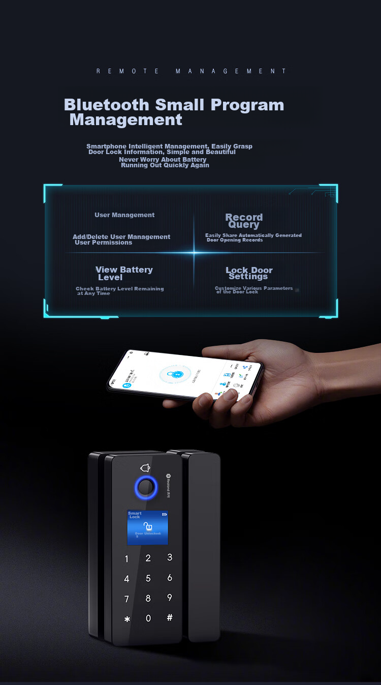 Realand Glass Door Fingerprint Lock, Access Control Smart Electronic Password Lock, Office Glass Door Lock, No Drilling Required, No Wiring Needed, Bluetooth Mini Program Attendance Lock, ZD-108 5