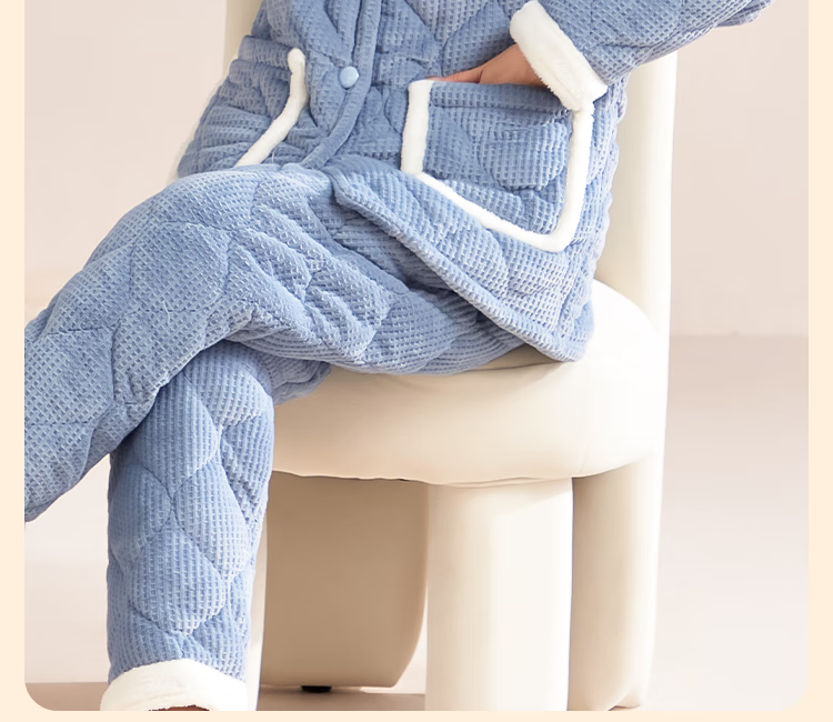 MiiOW Coral Fleece Three-Layer Padded Women's Pajamas, Ultra-Thick Fleece-Lined Warm Loungewear, Suitable for Outdoor Wear, Cherry Blossom Pink 12