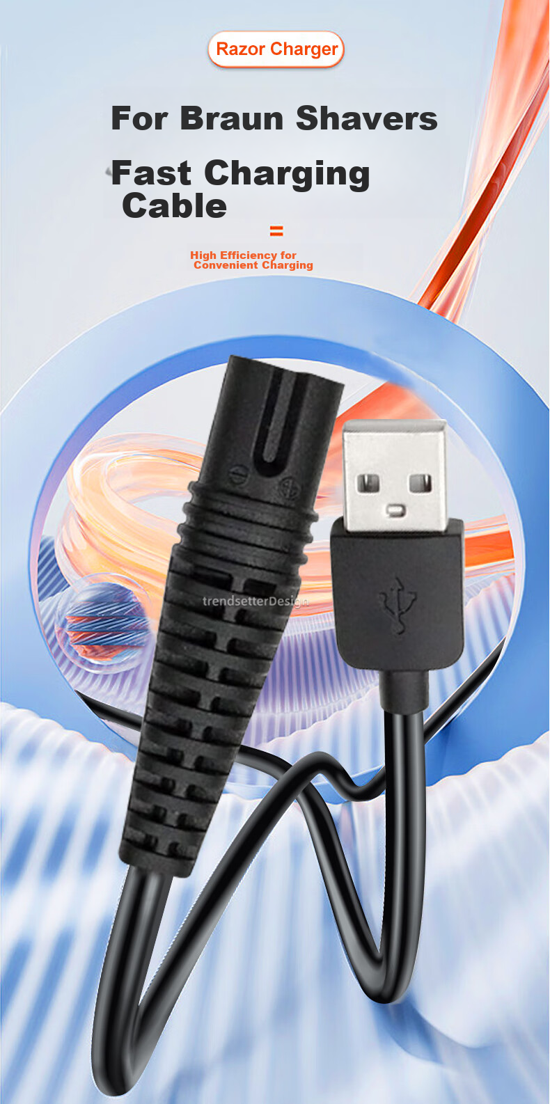 Trendsetter Compatible Charging Cable for Braun Shavers S9/S8/S7/S6/S5/S3/2675/2775/4745/5497/720/9566 Razor Charger Power Cord Accessory 1