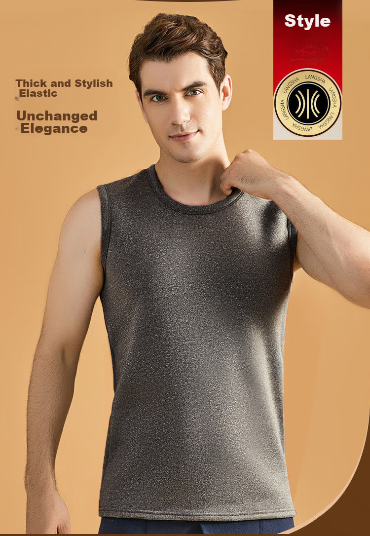 LangSha Thermal Vest for Men, Autumn And Winter, Lambswool Fleece-Lined, Thickened, Slim-Fit, Inner Wear, Cold-Proof, Autumn And Winter Base Layer for Me 14