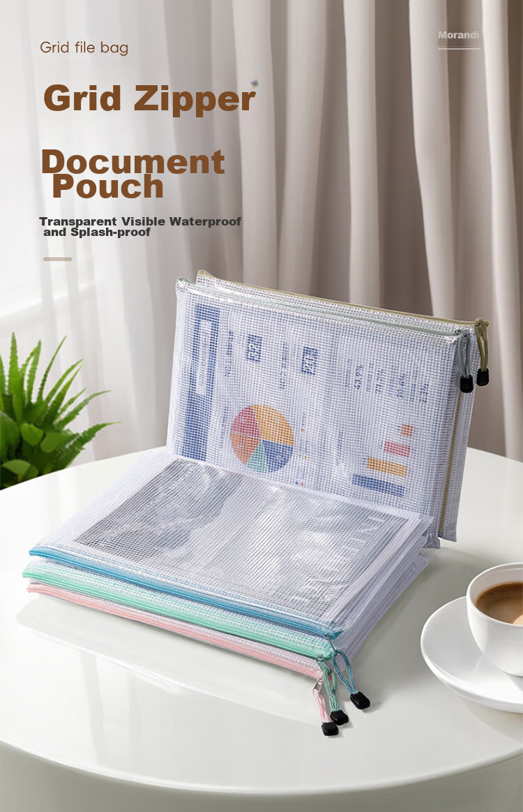 Jinlongxing Mesh Zipper File Bags, Transparent Document Bags, Subject Bags, Pregnancy Check-Up Ticket Storage Bags, File Bags, Homework And Tutoring Bag, Tutoring Bags, Pack of 10 1