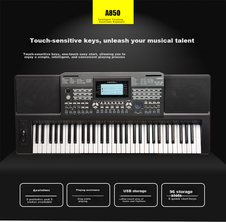 MEDELI MEDELI A850 Electronic Keyboard for Adults And Children, Smart 61-Key Digital Piano for Grading Exams And Performances 3