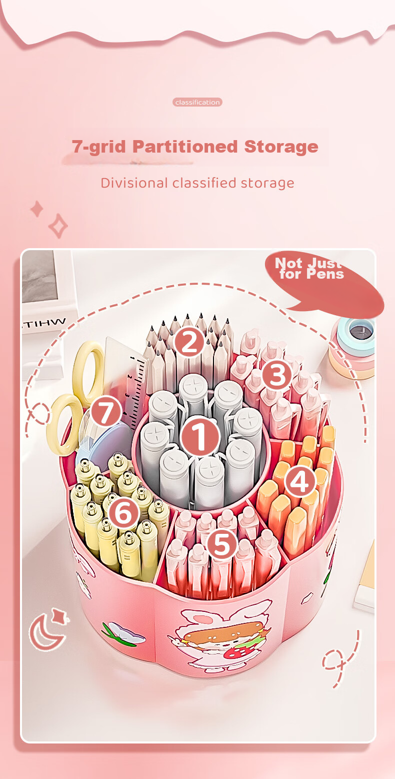 Jinzhi Pink 360-Degree Rotating Pen Holder, Large Capacity Storage Box, Essential for Students And Children Back to School, Cute Multifunctional Pen Organizer, Office Desk Decoration, Storage Container for Cosmetics 6