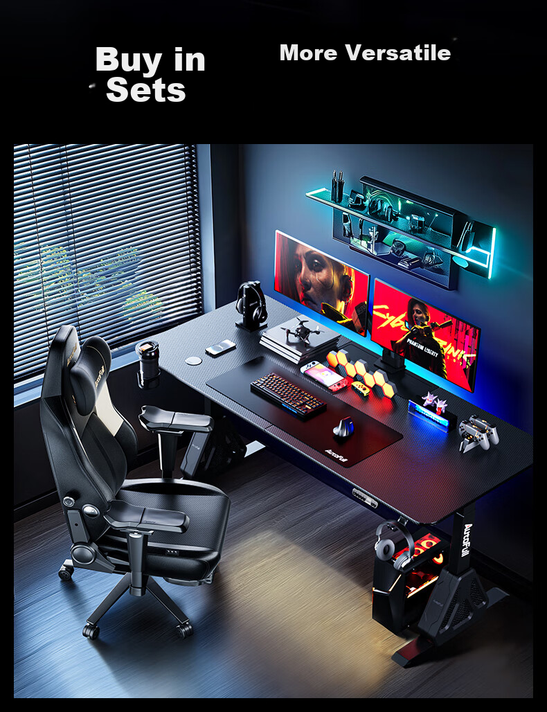AOFENG A4Pro Gaming Desk Solid Wood Electric Height Adjustable Computer Desk Office Desk Black 1.8*0.8m 25