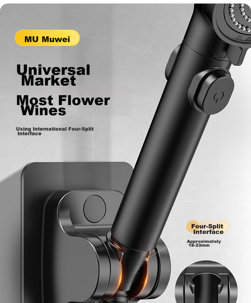 Muvi Shower Head Holder, No Drilling Required, Shower Hose Base, Bathroom Wall-Mounted Handheld Shower Head Bracket 7