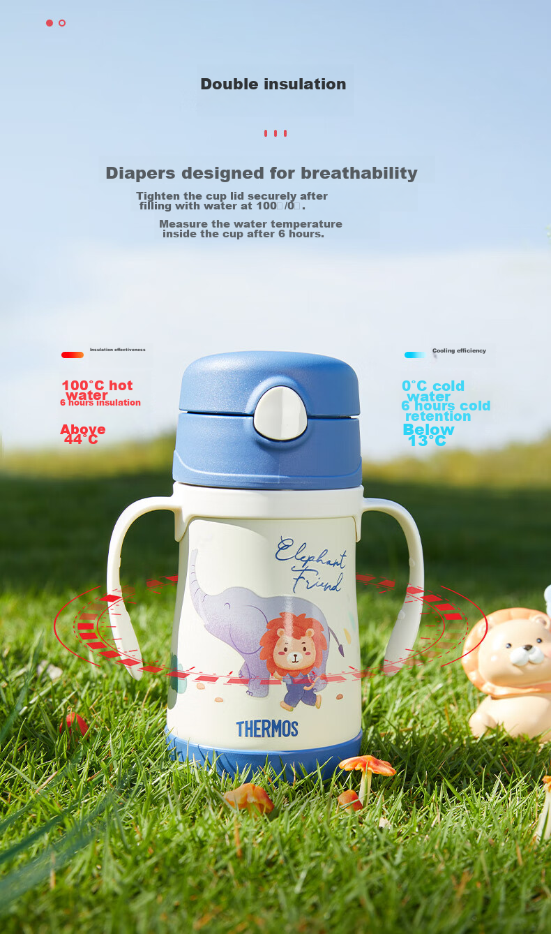 THERMOS Children's Straw Insulated Water Bottle, Ultra-Light 316L Stainless Steel Handle, for Students, Kindergarten, And Toddlers, School Use, TCKC 3