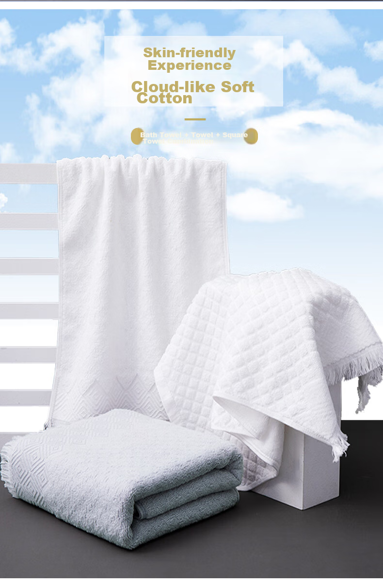 Grace Pure Cotton Antibacterial Towel And Bath Towel Set of Three, Wind-Proof Style Comfortable Towels Gift Box Set, White + Gray Sports 3