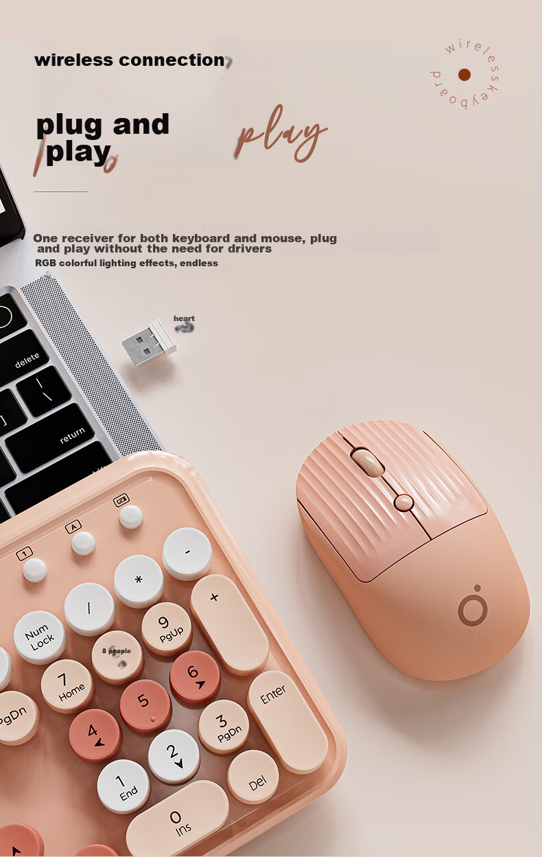EWEADN V96 Wireless Bluetooth Dual-Mode Keyboard And Mouse Set, Stylish Retro Punk Mechanical Feel Silent 104-Key Office Gaming Laptop Membrane Keyboard 3