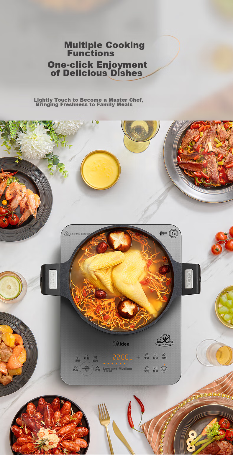Midea Induction Cooker Ceramic Cooktop Electric Cooker Household High-Power 3500W Electromagnetic Stove Even Heating Integrated Large Panel Cooks Rice Porridge Wear-Resistant Easy-To CL35W7-001 18