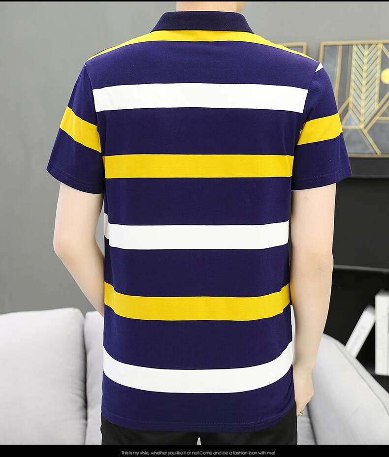 JEEP SPIRIT Men's Short-Sleeve T-Shirt, Summer Polo Shirt, Half-Sleeve, Collared, Striped, Business Casual, Slim Fit, Blue And Yellow, XL 10