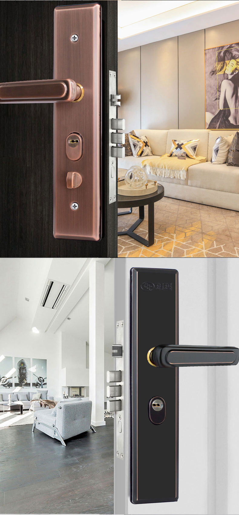 玥玛防盗门锁套装c级锁芯多功能加厚防盗门把手防叉锁体304不锈钢套装