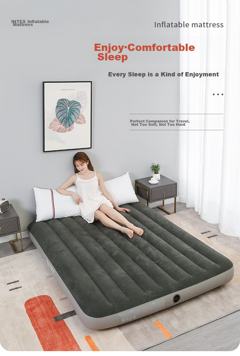 INTEX Inflatable Mattress, Camping Outdoor Air Bed, Floor Sleeping Pad, Home Automatic Inflation Bed, Single Folding Bed, 64107N 1
